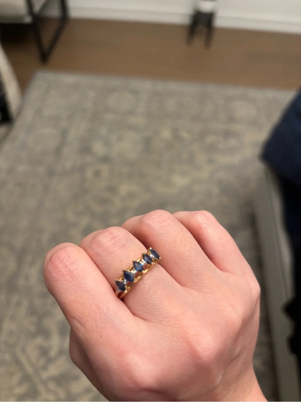 Estate jewelry ring, 14k gold with sapphires and diamonds